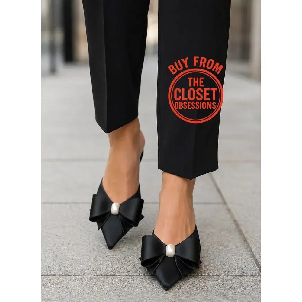 ZARA Black Satin Bow Pearl Slingback Heels NWT Pointed Toe Size 6.5